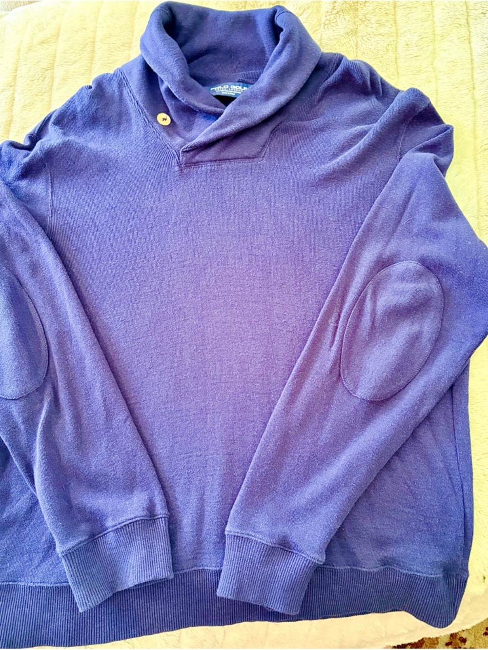 Men's Shawl Collar Turtleneck Sweater with Elbow Patches - Purple